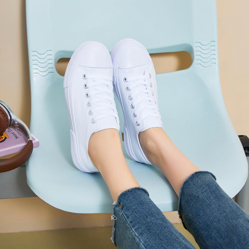 hash bubbie White Sneakers for Women Low Top Canvas Shoes Womens Canvas Sneakers Women's Fashion Sneakers Slip on Casual Tennis Shoesï¼ˆWhite Mono.US7ï¼‰ - Image 3