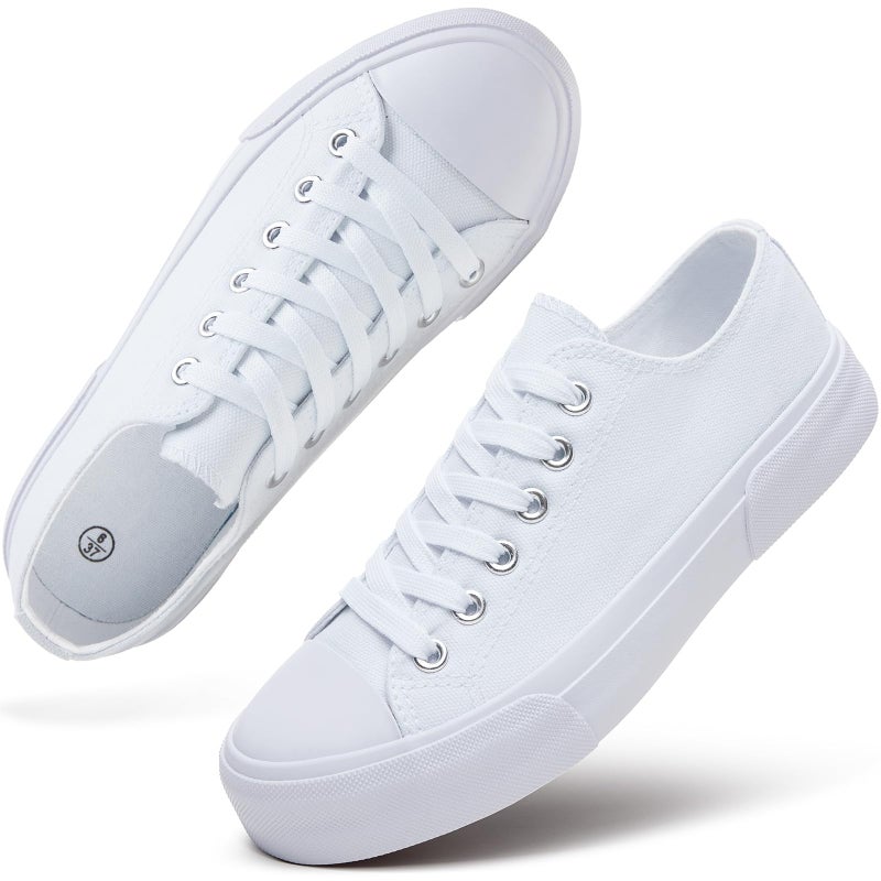 hash bubbie White Sneakers for Women Low Top Canvas Shoes Womens Canvas Sneakers Women's Fashion Sneakers Slip on Casual Tennis Shoesï¼ˆWhite Mono.US7ï¼‰ - Image 1