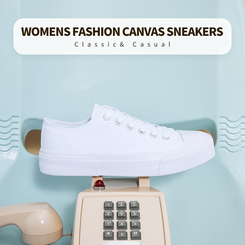 hash bubbie White Sneakers for Women Low Top Canvas Shoes Womens Canvas Sneakers Women's Fashion Sneakers Slip on Casual Tennis Shoesï¼ˆWhite Mono.US7ï¼‰ - Image 4