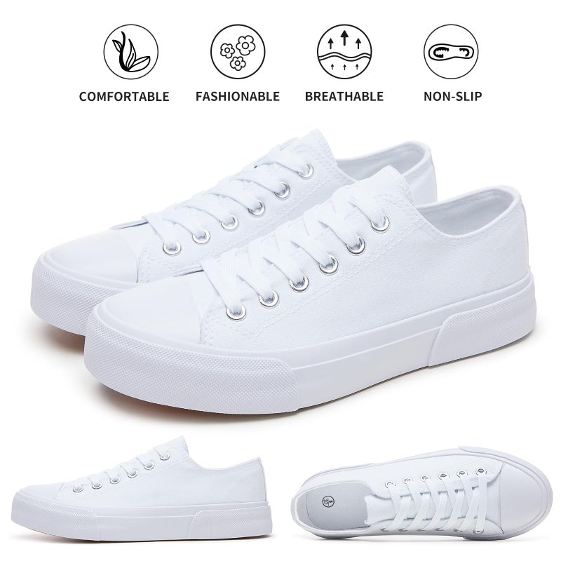 hash bubbie White Sneakers for Women Low Top Canvas Shoes Womens Canvas Sneakers Women's Fashion Sneakers Slip on Casual Tennis Shoesï¼ˆWhite Mono.US7ï¼‰ - Image 5