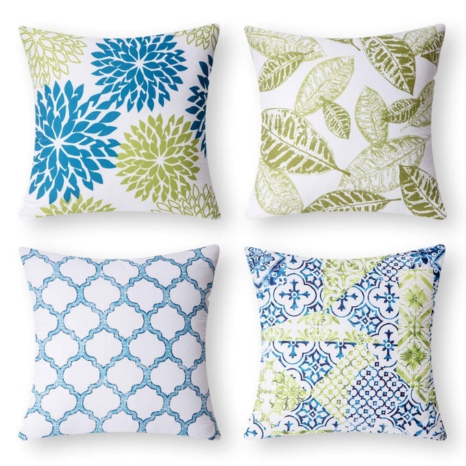 NEW LIVING BLUEGREEN DECORATIVE THROW PILLOW CASE CUSHION COVER 18 X 18 45 X 45 CM SET OF 4