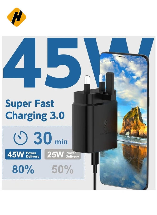 HuHa - 45W Super Fast for Samsung Galaxy S23 Ultra, S23+, S23, S22 Ultra 5G, S22+, S22, S20, S20 FE, S21, S10, A53, A33, A13, A03, M13 USB-C Phone Wall Plug for Samsung - Image 1