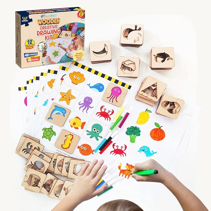 Webby DIY Art & Craft Kit, Creative Drawing Wooden Toys Kit for 3+ Kids, Boys & Girls, 48 Pcs