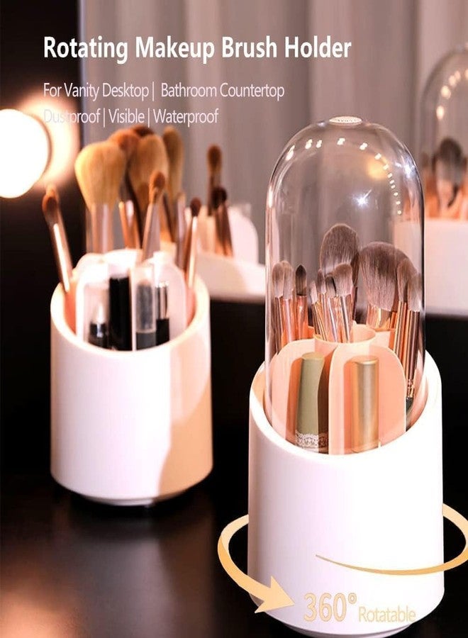 Deoxys Rotating Makeup Brush Holders Organizer Transparent Makeup Brush Box With Lid Dust Proof Vanity Desktop Bathroom Counter Cosmetic Accessories - Image 3