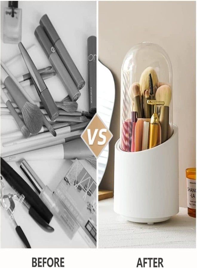 Deoxys Rotating Makeup Brush Holders Organizer Transparent Makeup Brush Box With Lid Dust Proof Vanity Desktop Bathroom Counter Cosmetic Accessories - Image 5