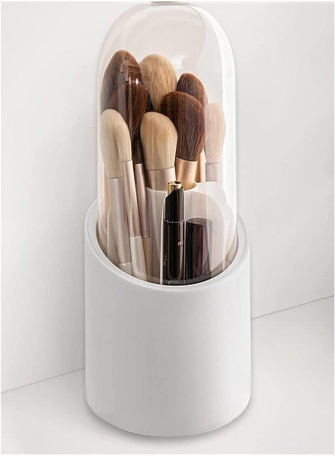 Deoxys Rotating Makeup Brush Holders Organizer Transparent Makeup Brush Box With Lid Dust Proof Vanity Desktop Bathroom Counter Cosmetic Accessories - Image 1