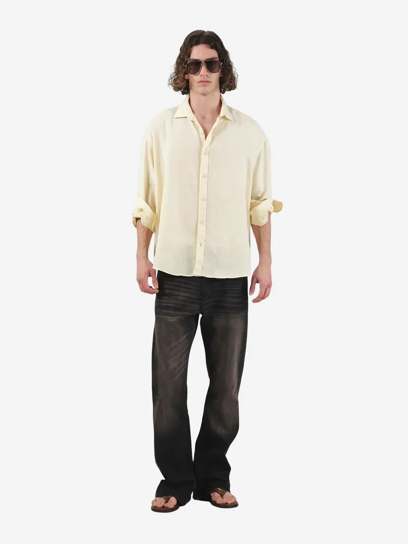 Giesto Cream Natural GIESTO Men's Relaxed Fit Long-Sleeve Shirt for Men | Best Price UAE