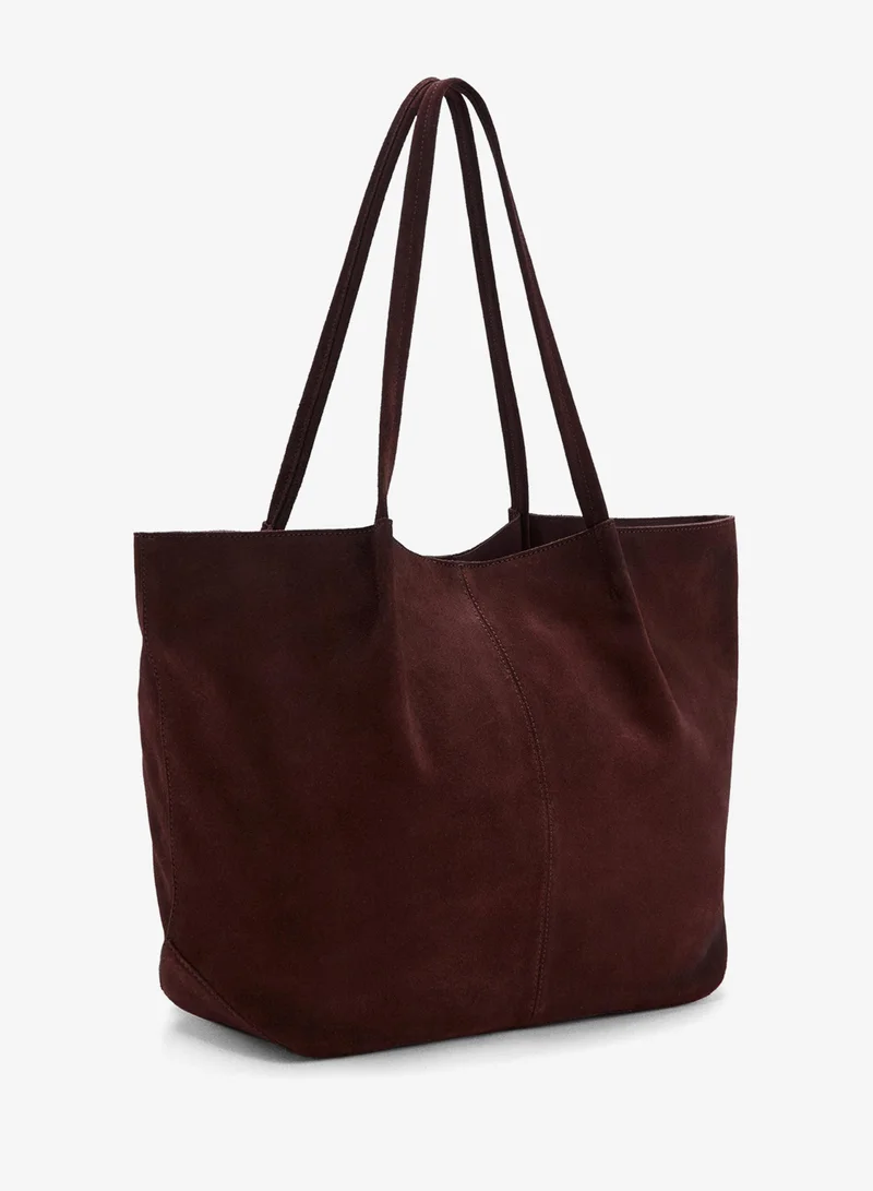 Mango 78-BURDEOS Suede Leather Shopper Bag for Women | Best Price UAE