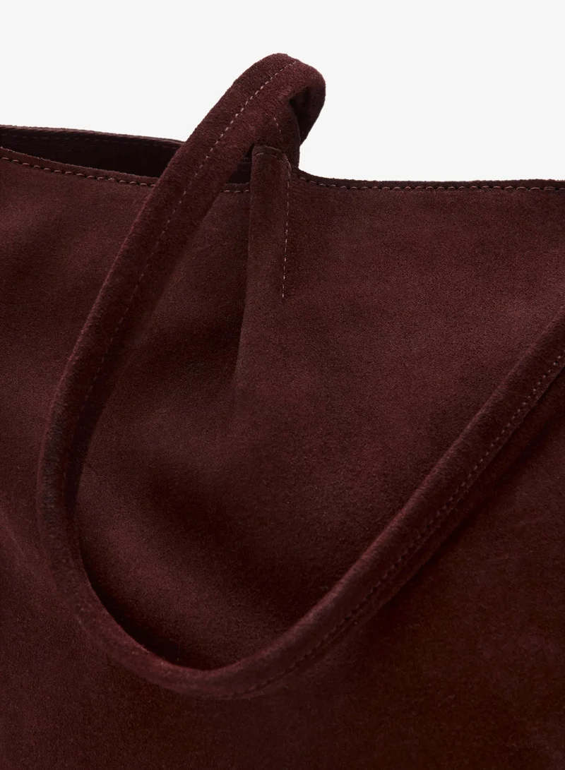 Mango 78-BURDEOS Suede Leather Shopper Bag for Women | Best Price UAE