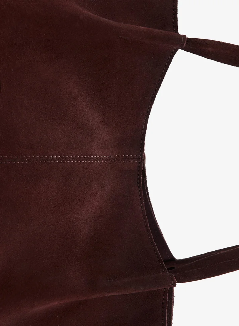 Mango 78-BURDEOS Suede Leather Shopper Bag for Women | Best Price UAE