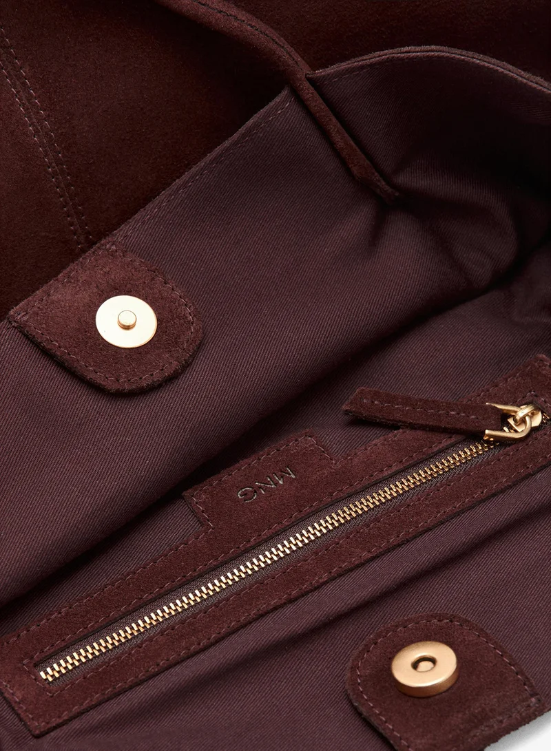 Mango 78-BURDEOS Suede Leather Shopper Bag for Women | Best Price UAE