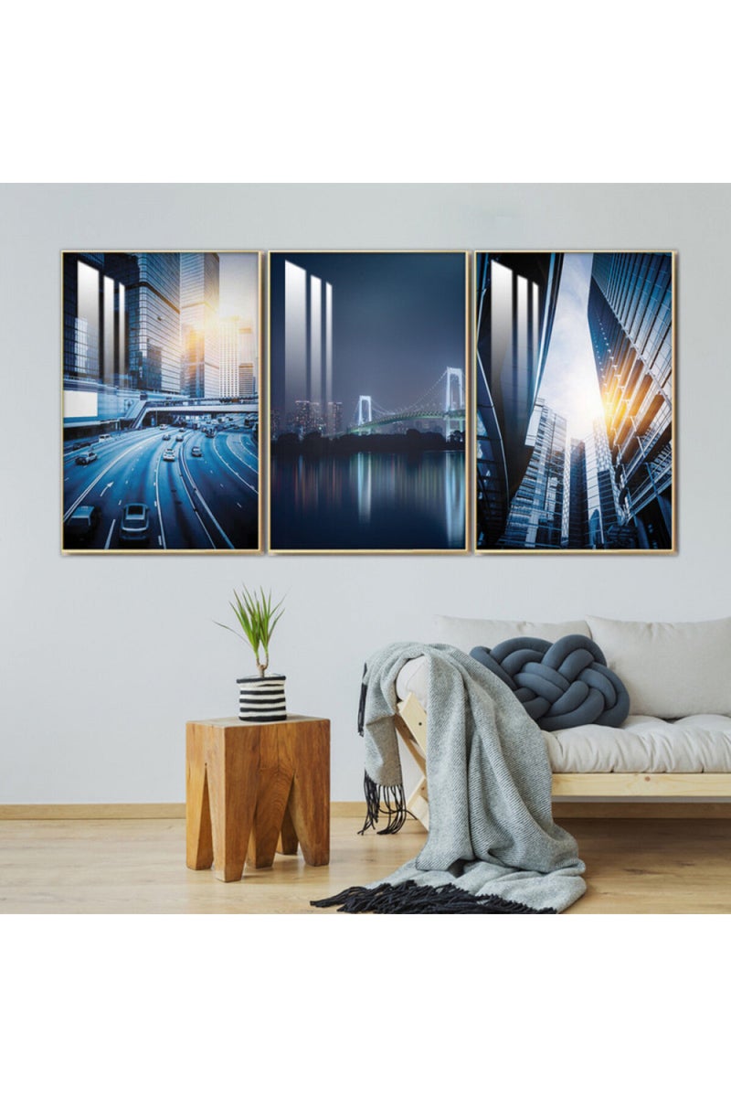 Marktna Three wooden wall painting with a frame and a clear acrylic layer - Image 1