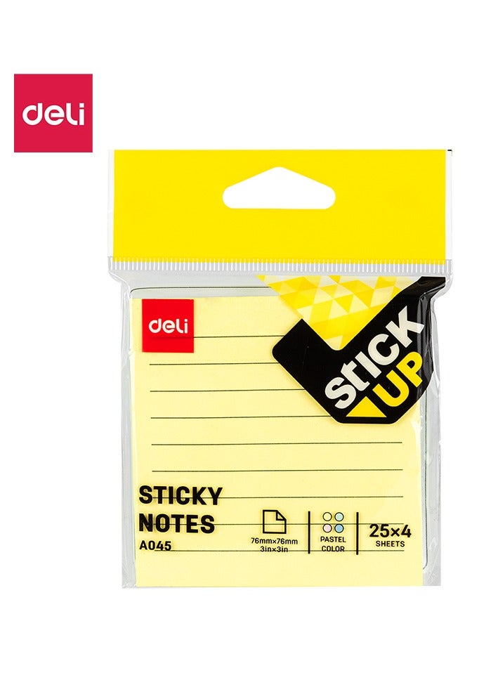 Deli ملاحظات لاصقة دلي EA045 1 قطعة، ورق 75 جرام، 76×76 مم، وردي، أصفر، أزرق، أخضر، 100 ورقة (4 دفاتر، 25 ورقة لكل دفتر)، قائمة المهام، سهل الإزالة، متنوع - Image 1