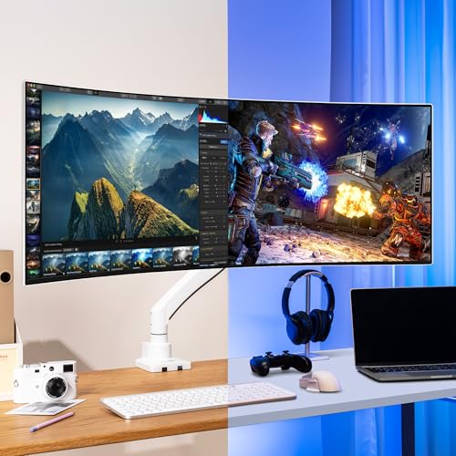 AVLT Single 17"-57" Super Ultrawide Monitor Arm for Screens Up to 59.5 lbs, Premium Aluminum Desk Stand, Adjustable Pneumatic Height, Full Motion Swivel Tilt Rotation, USB-C&A Ports, White - Image 4