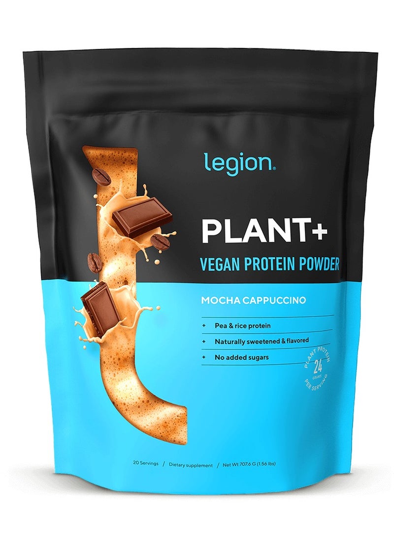 Plant+ Vegan Protein Powder  - Mocha Cappuccino, Pea and Rice Protein, Naturally Sweetened & Flavored, No Added Sugars, 24 grams Per Serving, 707.6 g,(1.56 Lbs) 20 Servings