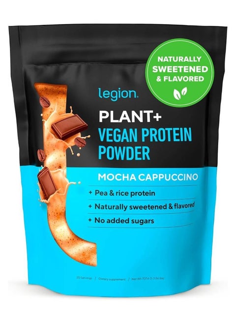 Plant+ Vegan Protein Powder  - Mocha Cappuccino, Pea and Rice Protein, Naturally Sweetened & Flavored, No Added Sugars, 24 grams Per Serving, 707.6 g,(1.56 Lbs) 20 Servings