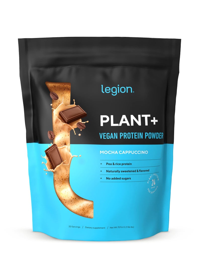 Plant+ Vegan Protein Powder  - Mocha Cappuccino, Pea and Rice Protein, Naturally Sweetened & Flavored, No Added Sugars, 24 grams Per Serving, 707.6 g,(1.56 Lbs) 20 Servings