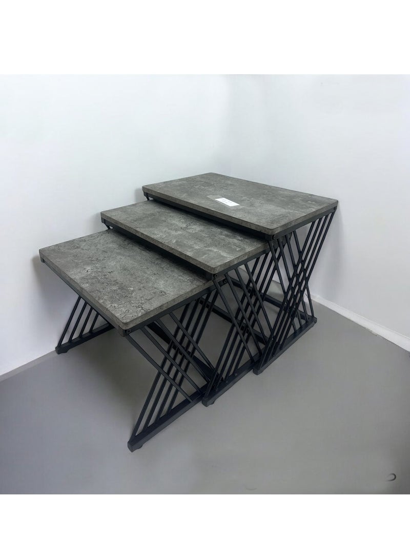 Living Set of 3 Nesting Coffee Tables With Metal Legs for Living Room L,60*40*50, M,55*35*45, S,48*34*40 CM - Image 2