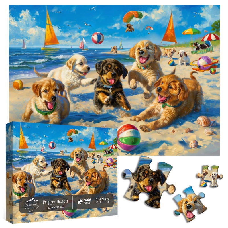PICKFORU Funny Dog Puzzles for Adults 1000 Pieces and up PICKFORU Beach Puzzle Collection Cute Dog Puppy Animal Puzzle as Home Decor - Image 3