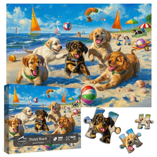 PICKFORU Funny Dog Puzzles for Adults 1000 Pieces and up PICKFORU Beach Puzzle Collection Cute Dog Puppy Animal Puzzle as Home Decor - Image 1
