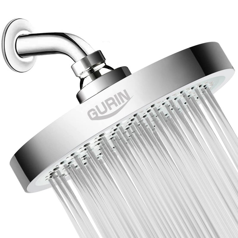 GURIN Shower Head High Pressure Rain Luxury Bathroom Showerhead with Chrome Plated Finish Adjustable Angles AntiClogging Silicone Nozzles California 18 GPM