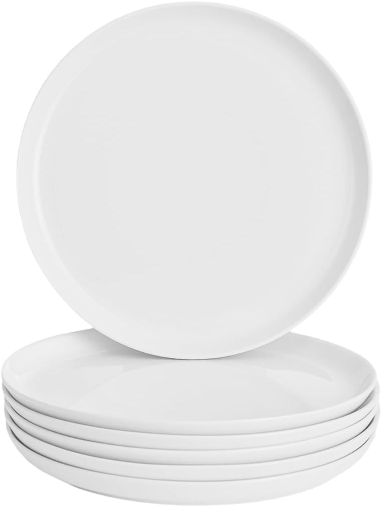 WishDeco White Dinner Plates Set of 6, Porcelain Salad Plates 桅9 inch/ 23 cm, Modern Kitchen Plate, Round Serving Dishes, Microwave and Dishwasher Safe, Scratch Resistant, Smooth Glaze - Image 1