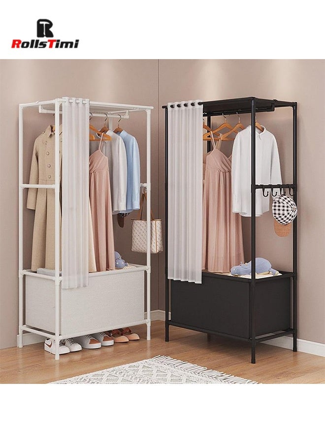 RollsTimi  Portable Hanging Wardrobe Organizer with 3 Shelves, Dust Cover, and Storage Box for Coats and Clothes, Ideal for Bedroom Storage,Black - Image 5