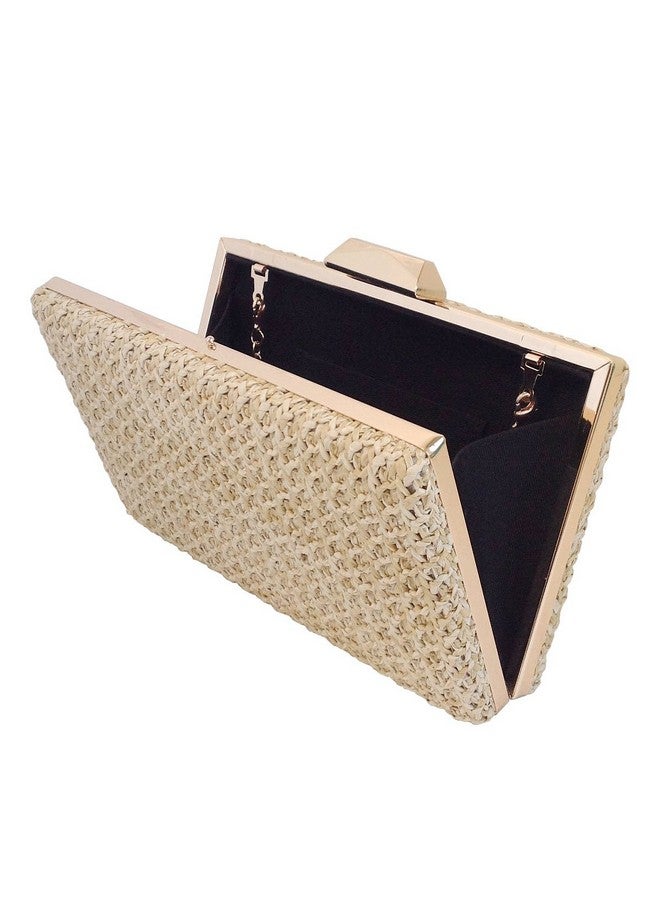 JNB Natural Straw Box Clutch Natural Medium - Image 4