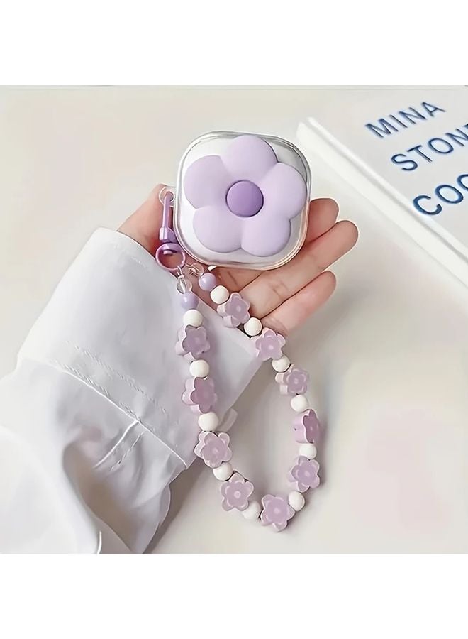 Samsung Galaxy Buds Live Case Purple Floral Design Transparent Protective Cover - Image 1