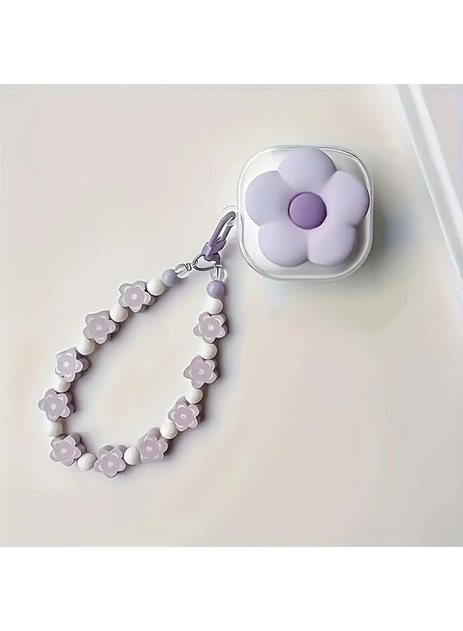 Samsung Galaxy Buds Live Case Purple Floral Design Transparent Protective Cover - Image 3
