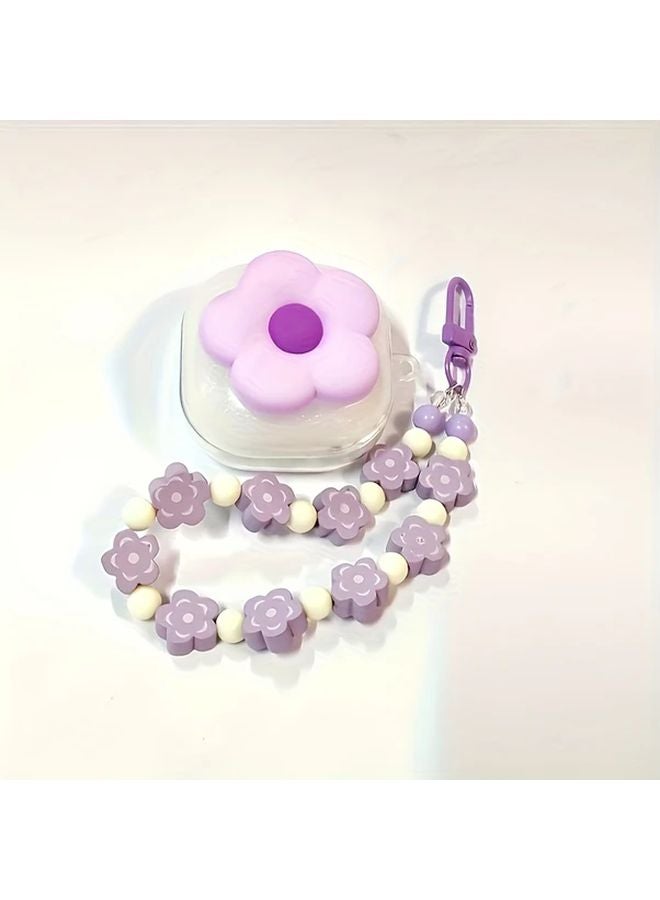 Samsung Galaxy Buds Live Case Purple Floral Design Transparent Protective Cover - Image 5