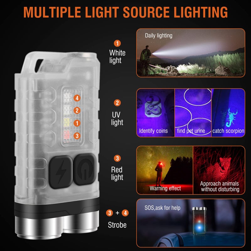 BORUIT V3 Small Powerful EDC Flashlight with Red UV Blue Light -Super Brigh Rechargeable Mini Pocket LED Keychain Flash Light - 10 Mode, USB-C, IP65 Waterproof, Magnet - Image 2