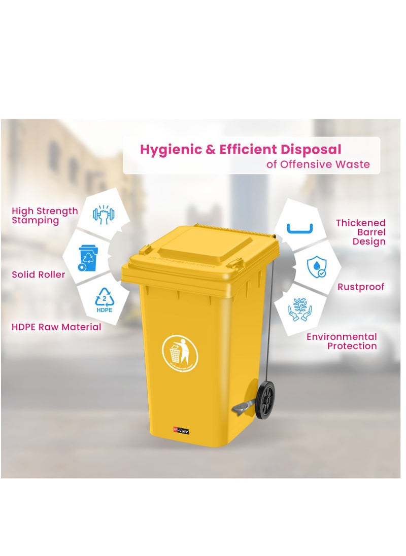 Hi Care - Plastic Garbage Bin 240 Litre with wheel and pedal - Heavy Duty Kitchen DustBin Outdoor Recycle Trash Can Large Industrial Waste bin Trash bin (Yellow) - Image 1