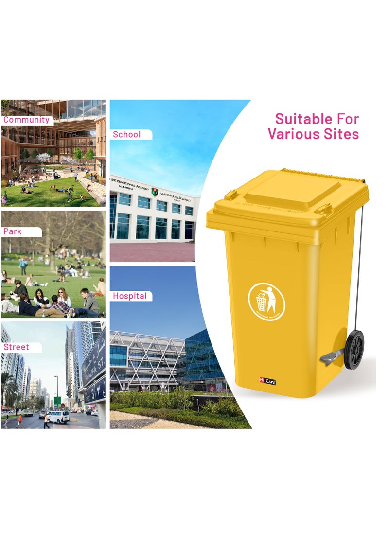 Hi Care - Plastic Garbage Bin 240 Litre with wheel and pedal - Heavy Duty Kitchen DustBin Outdoor Recycle Trash Can Large Industrial Waste bin Trash bin (Yellow) - Image 1