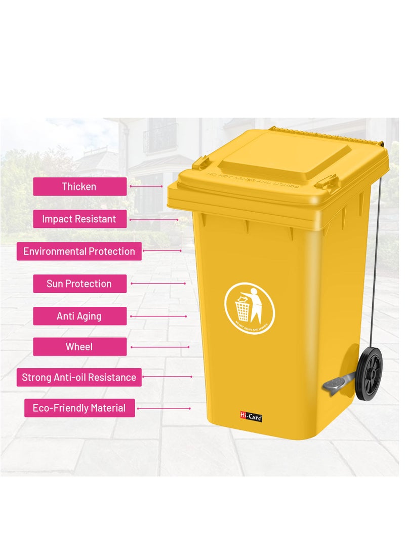Hi Care - Plastic Garbage Bin 240 Litre with wheel and pedal - Heavy Duty Kitchen DustBin Outdoor Recycle Trash Can Large Industrial Waste bin Trash bin (Yellow) - Image 1