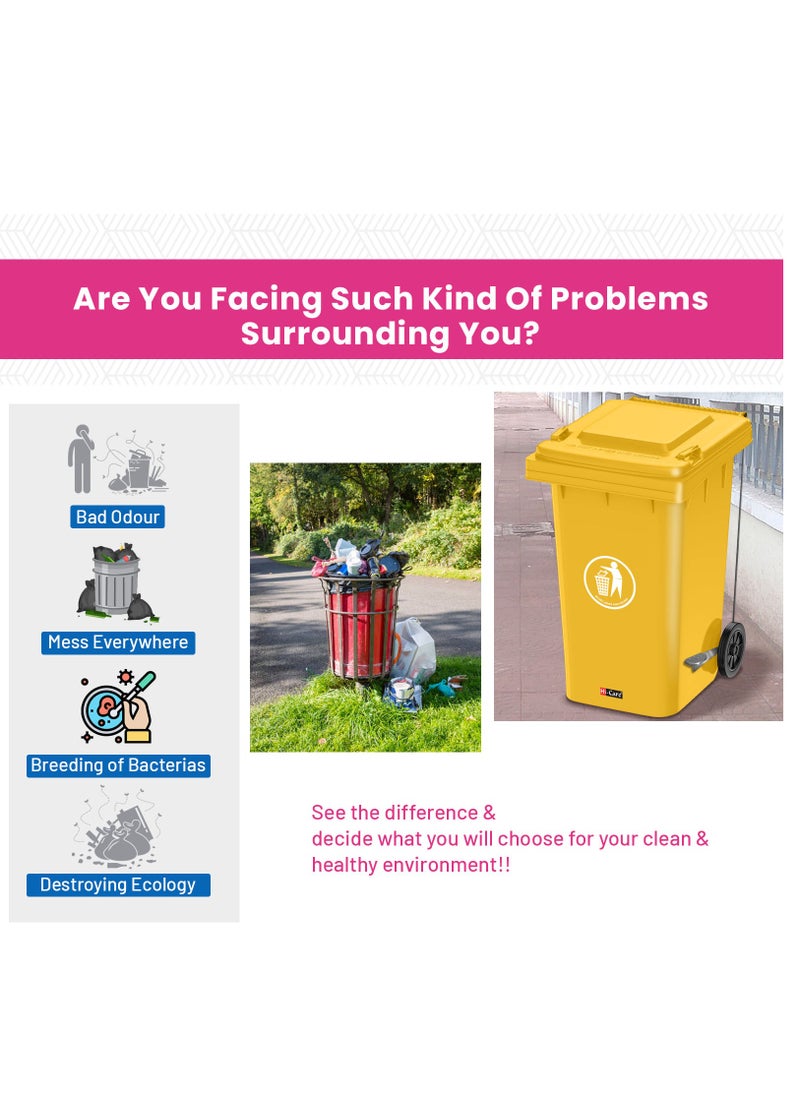 Hi Care - Plastic Garbage Bin 240 Litre with wheel and pedal - Heavy Duty Kitchen DustBin Outdoor Recycle Trash Can Large Industrial Waste bin Trash bin (Yellow) - Image 1