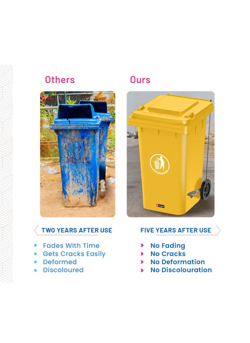 Hi Care - Plastic Garbage Bin 240 Litre with wheel and pedal - Heavy Duty Kitchen DustBin Outdoor Recycle Trash Can Large Industrial Waste bin Trash bin (Yellow) - Image 1
