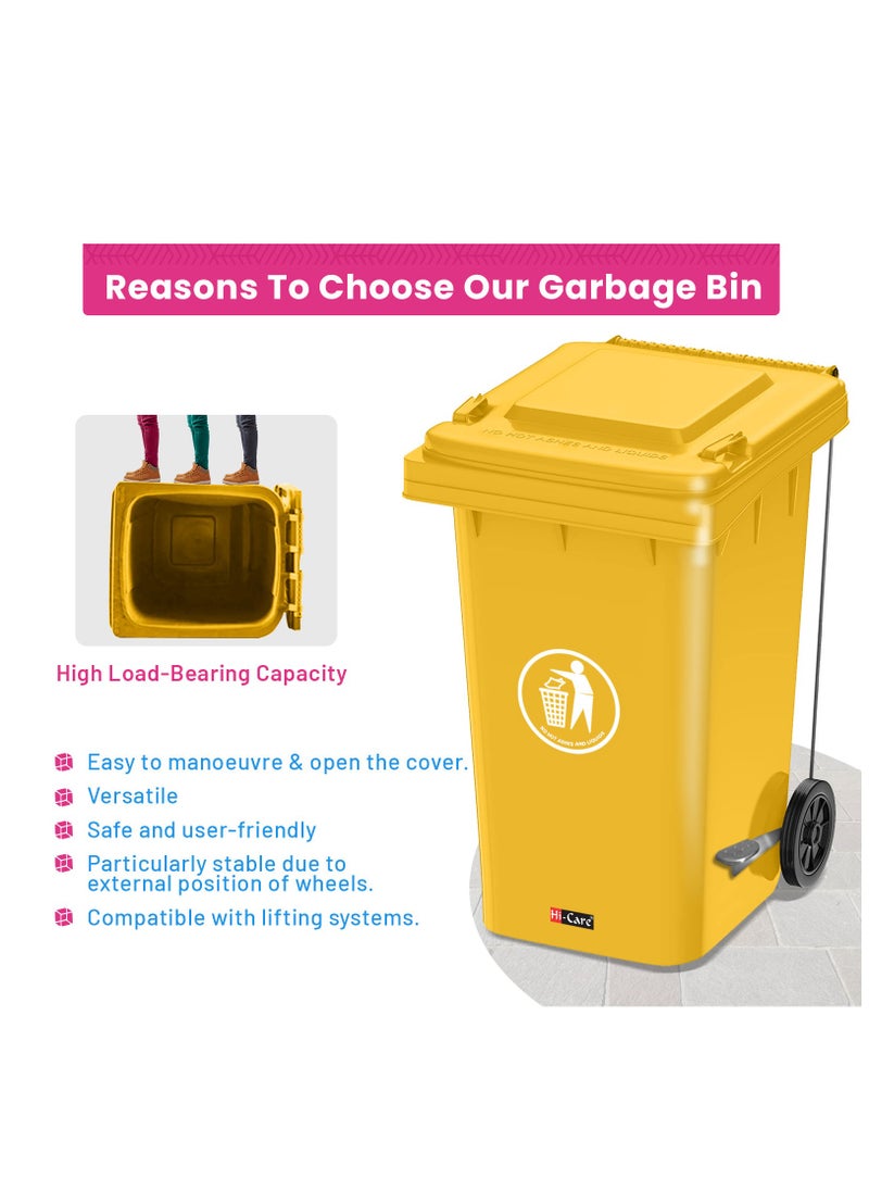 Hi Care - Plastic Garbage Bin 240 Litre with wheel and pedal - Heavy Duty Kitchen DustBin Outdoor Recycle Trash Can Large Industrial Waste bin Trash bin (Yellow) - Image 1