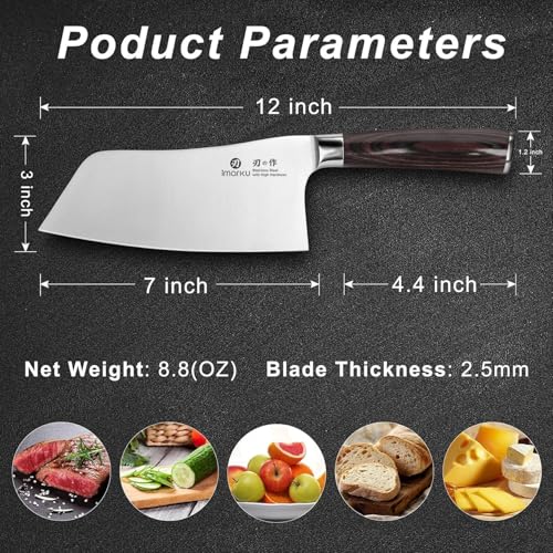 imarku Kitchen Knife, 7 Inch Ultra Sharp Butcher Knife - Japanese SUS440A Stainless Steel Meat Cleaver with Ergonomic Handle, Meat Knife for Home, Kitchen, Restaurant - Fathers Day - Image 5