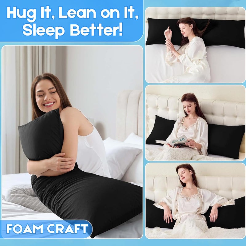 FOAM CRAFT Full Body Long Pillow with Cotton Cover - 50 x 120 cm - Black - Image 4