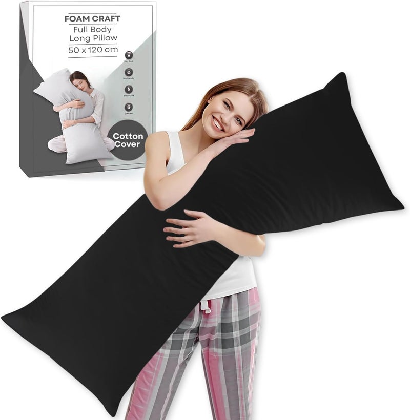 FOAM CRAFT Full Body Long Pillow with Cotton Cover - 50 x 120 cm - Black - Image 1
