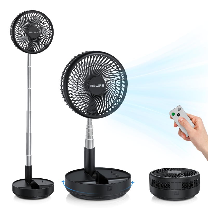 Belife X8 Portable Fan 7200mAh Battery Powered Rechargeable Oscillating USB Desk Floor Fan with Remote Foldable Telescopic Fan for Home Bedroom Sleeping Office Camping Travel 77 Black