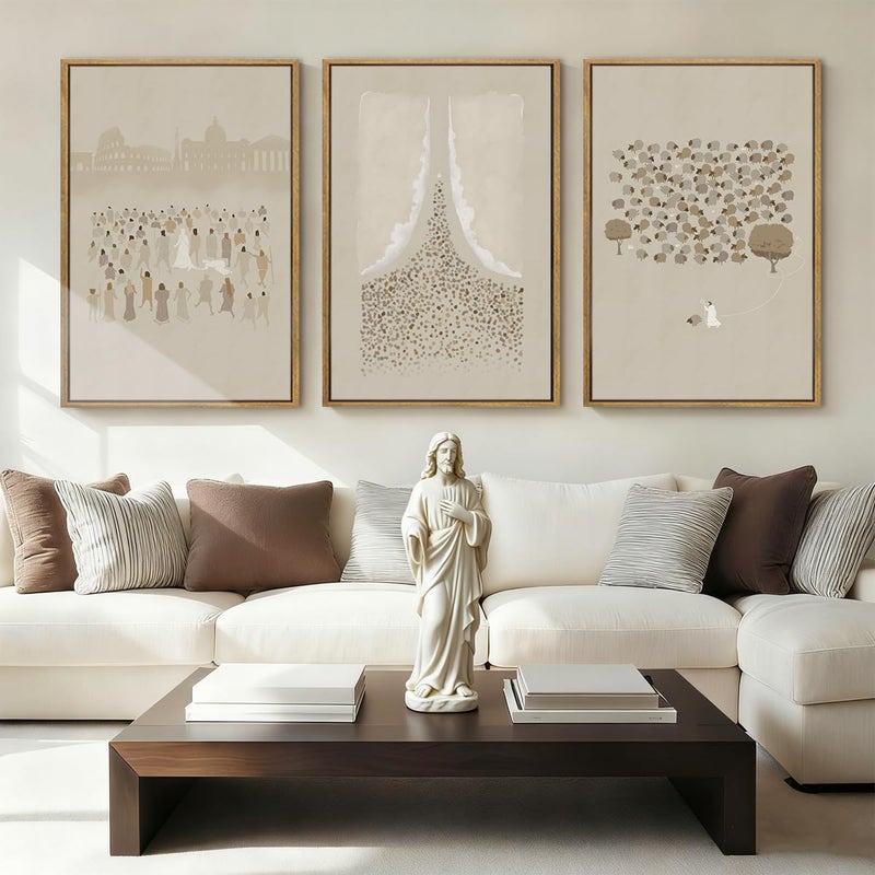 BINCUE Framed Jesus Wall Art Jesus Lamb Wall Decor Christian Artwork Lamb of God Art Print Easter Wall Paintings for Living Room Bedroom Church 16x24 Inch Set of 3 - Image 1