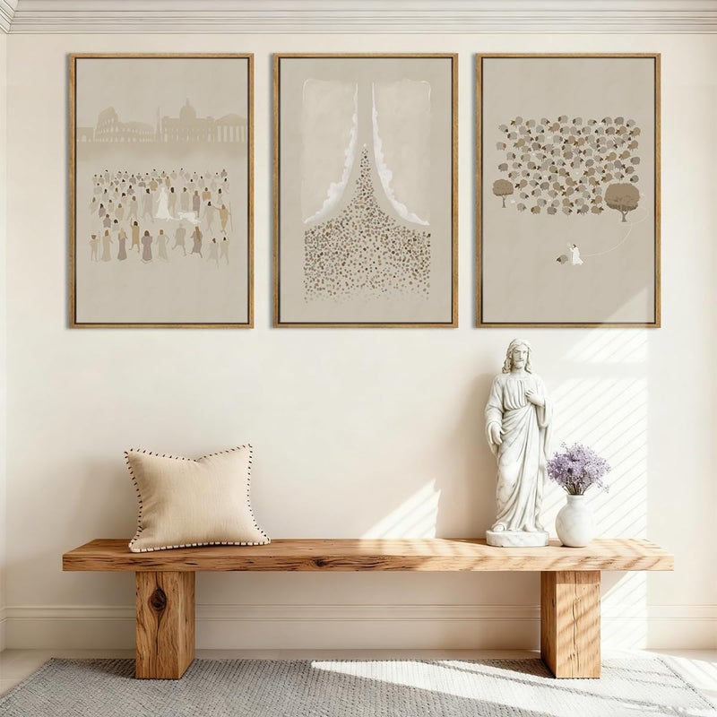 BINCUE Framed Jesus Wall Art Jesus Lamb Wall Decor Christian Artwork Lamb of God Art Print Easter Wall Paintings for Living Room Bedroom Church 16x24 Inch Set of 3 - Image 2