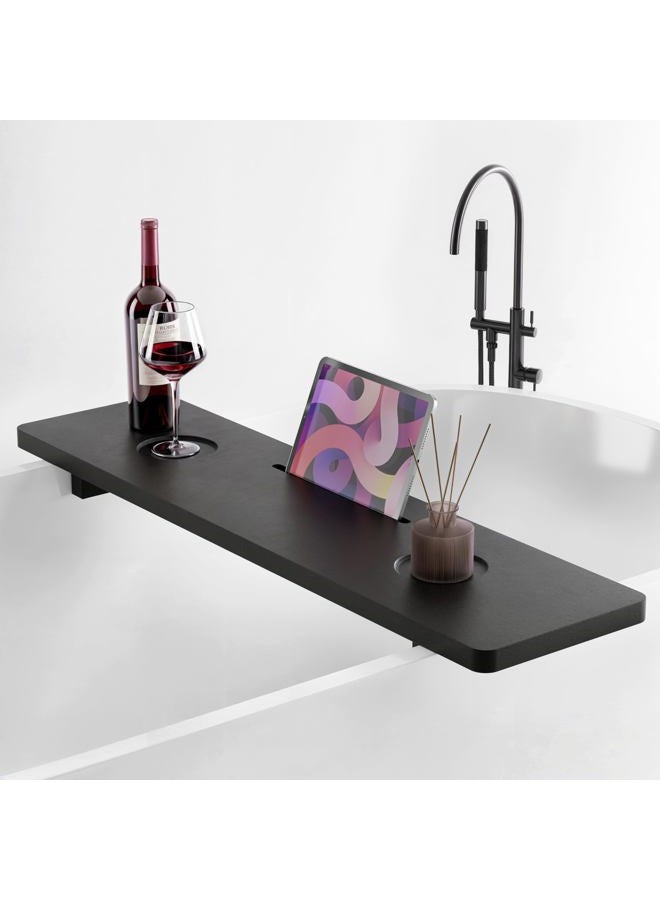 Tinamo Acacia Bathtub Caddy Tray Table | 35x9 Inch Large Rectangular Black Wooden Bathtub Tray | Anti-Tipping, Sustainable Bathtub Tray for Bathtub | Bathtub Accessories Holder - Image 1