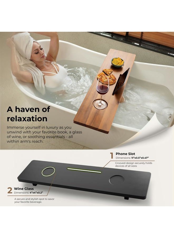 Tinamo Acacia Bathtub Caddy Tray Table | 35x9 Inch Large Rectangular Black Wooden Bathtub Tray | Anti-Tipping, Sustainable Bathtub Tray for Bathtub | Bathtub Accessories Holder - Image 3