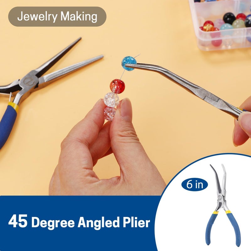 VISEMAN 6" Mini Needle Nose Pliers with Comfort Grip Handles, Long Nose Pliers for Handmade Craft, 45 Degree Bent - Image 4