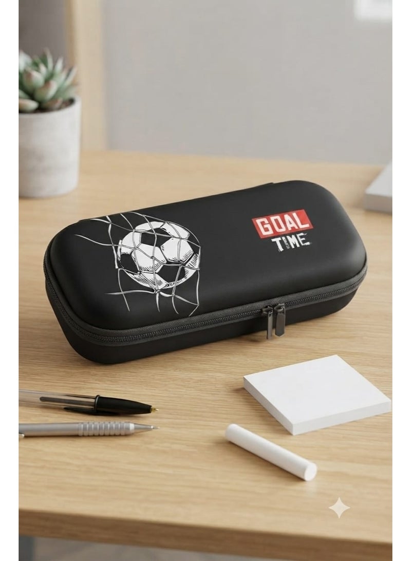 Hard-sided school pencil case with a football design and zipper closure – a bag for organizing and storing stationery. - Image 1
