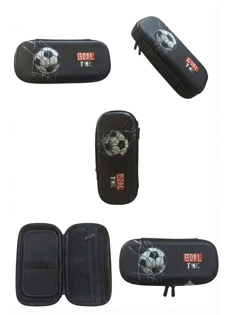 Hard-sided school pencil case with a football design and zipper closure – a bag for organizing and storing stationery. - Image 2