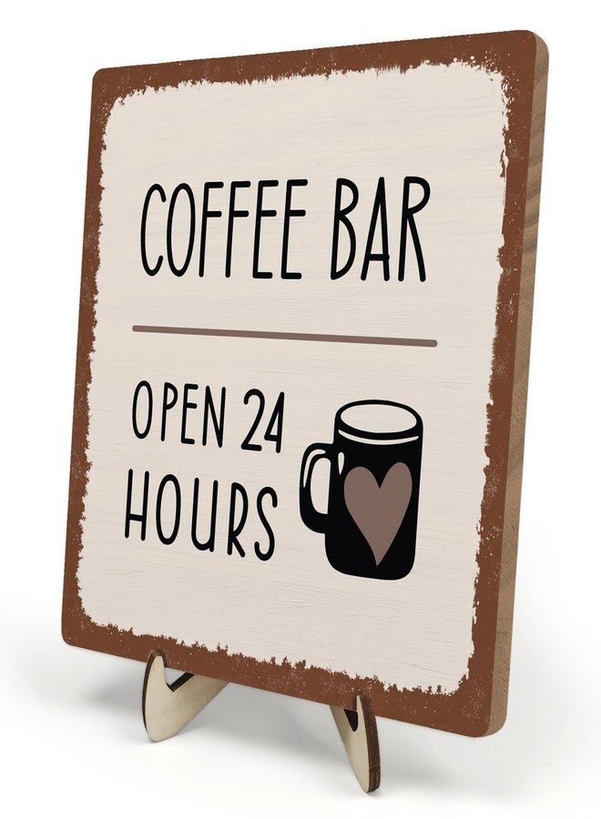 DMADNF Coffee Bar Sign Plaque, Coffee Signs for Coffee Station, Vintage Coffee Sign Decor for Kitchen, Coffee Bar Accessories, Coffee Themed Gifts, Farmhouse Cafe Sign,Coffee Bar Open 24 Hours Decor Signs - Image 1